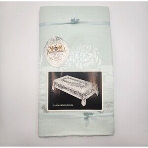 Fine Imported Demask Chrysanthemum Tablecloth 58 x 98 Aqua Blue 12 Napkins Japan